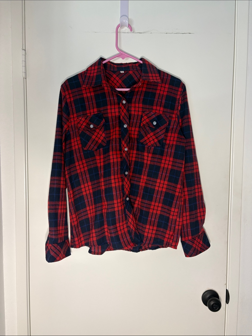 Red & Navy Plaid Button-Up Flannel Shirt - Picture 1 of 3